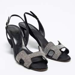Hermes Black Suede Night Slingback Sandals Size 37