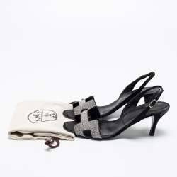 Hermes Black Suede Night Slingback Sandals Size 37
