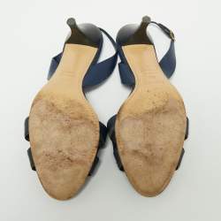 Pre Owned Hermes Navy Blue Leather Night Slingback Sandals Size 39.5