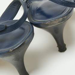 Pre Owned Hermes Navy Blue Leather Night Slingback Sandals Size 39.5