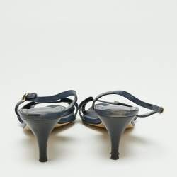 Pre Owned Hermes Navy Blue Leather Night Slingback Sandals Size 39.5