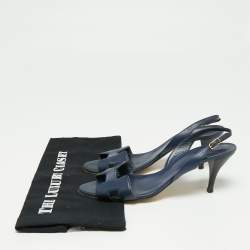 Pre Owned Hermes Navy Blue Leather Night Slingback Sandals Size 39.5