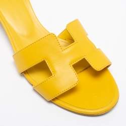 Pre Owned Hermes Yellow Leather Oasis Slide Sandals Size 37.5