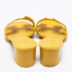 Pre Owned Hermes Yellow Leather Oasis Slide Sandals Size 37.5