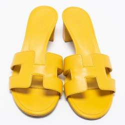 Pre Owned Hermes Yellow Leather Oasis Slide Sandals Size 37.5