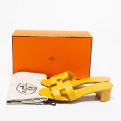 Pre Owned Hermes Yellow Leather Oasis Slide Sandals Size 37.5