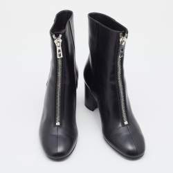 Hermes Black Leather New York 70 Zipper Ankle Boots Size 38