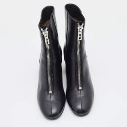 Hermes Black Leather New York 70 Zipper Ankle Boots Size 38