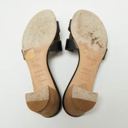 Hermes Black Leather Oasis Slide Sandals Size 36.5