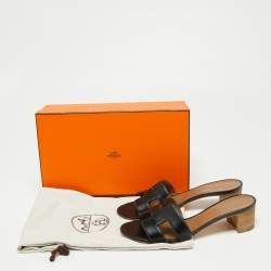 Hermes Black Leather Oasis Slide Sandals Size 36.5