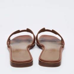 Pre Owned Hermes Brown Leather Oran Flat Slides Size 36