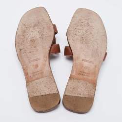 Pre Owned Hermes Brown Leather Oran Flat Slides Size 36