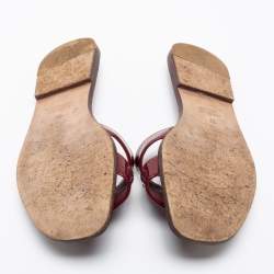 Pre Owned Hermès  Burgundy Leather Oran Flat Sandals Size 37