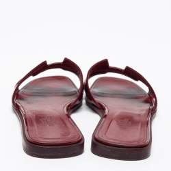 Pre Owned Hermès  Burgundy Leather Oran Flat Sandals Size 37