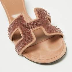 Hermes Beige Suede Embellished Oasis Sandals Size 40.5