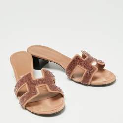 Hermes Beige Suede Embellished Oasis Sandals Size 40.5