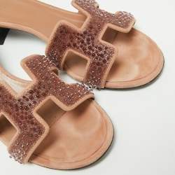 Hermes Beige Suede Embellished Oasis Sandals Size 40.5