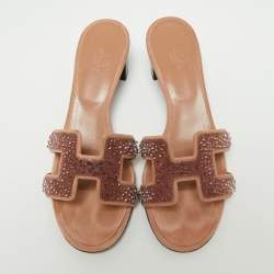 Hermes Beige Suede Embellished Oasis Sandals Size 40.5