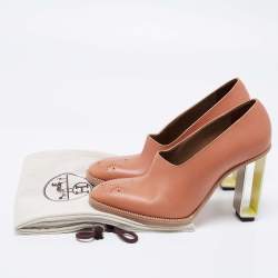Hermes Light Brown Leather Block Heel Pumps Size 38