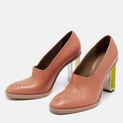 Hermes Light Brown Leather Block Heel Pumps Size 38