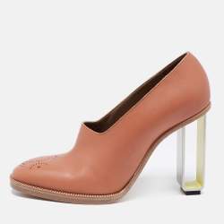Hermes Light Brown Leather Block Heel Pumps Size 38