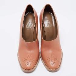 Hermes Light Brown Leather Block Heel Pumps Size 38