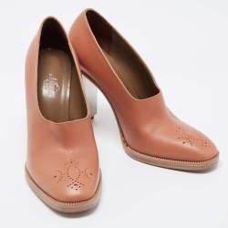 Hermes Light Brown Leather Block Heel Pumps Size 38