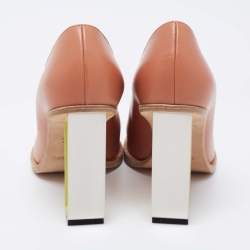 Hermes Light Brown Leather Block Heel Pumps Size 38