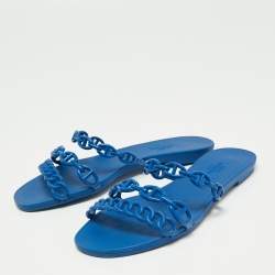 Hermes Blue Rubber Chaine d'Ancre Rivage Slide Sandals Size 37 at