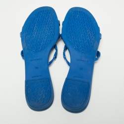 Hermés Blue Rubber Chaîne d'Ancre Rivage Flat Slides Size 36