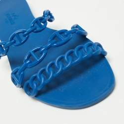 Hermés Blue Rubber Chaîne d'Ancre Rivage Flat Slides Size 36