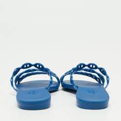 Hermés Blue Rubber Chaîne d'Ancre Rivage Flat Slides Size 36