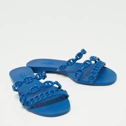 Hermés Blue Rubber Chaîne d'Ancre Rivage Flat Slides Size 36