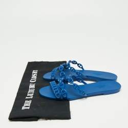 Hermés Blue Rubber Chaîne d'Ancre Rivage Flat Slides Size 36