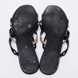Pre Owned Hermès Black/Gold Suede and Leather D'ancre Chaine Flat Slides Size 39