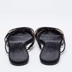 Pre Owned Hermès Black/Gold Suede and Leather D'ancre Chaine Flat Slides Size 39