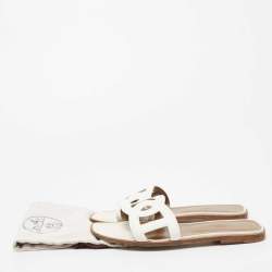 Hermes White Leather Omaha Flat Slides Size 40