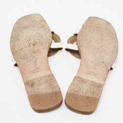 Hermes White Leather Omaha Flat Slides Size 40