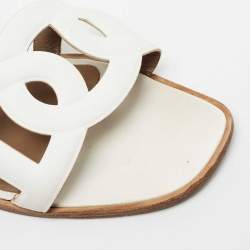 Hermes White Leather Omaha Flat Slides Size 40