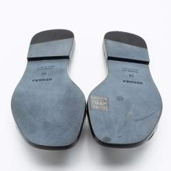 Hermes Silver/Grey Crystals and Suede Trim Oran Flat Slides Size 36