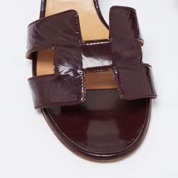 Hermes Burgundy Patent Leather Oasis Slide Sandals Size 38.5