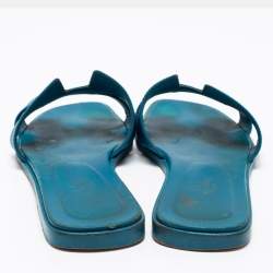 Pre Owned Hermes Blue Leather Oran Flat Sandals Size 39
