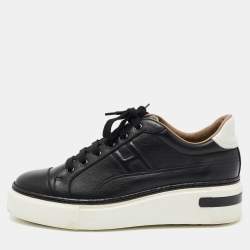 Pre Owned Hermes Black Leather Quicker Sneakers Size 39
