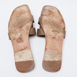 Pre Owned Hermes Tortilla Brown Leather Oran Flat Slide Sandals Size 40.5