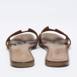 Pre Owned Hermes Tortilla Brown Leather Oran Flat Slide Sandals Size 40.5