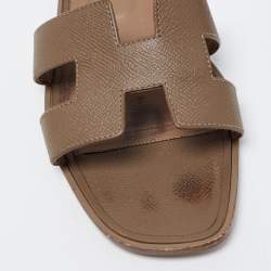 Pre Owned Hermes Tortilla Brown Leather Oran Flat Slide Sandals Size 40.5