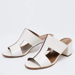 Hermes White Leather Ostia Sandals Size 37