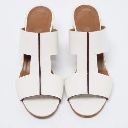 Hermes White Leather Ostia Sandals Size 37