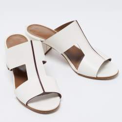 Hermes White Leather Ostia Sandals Size 37