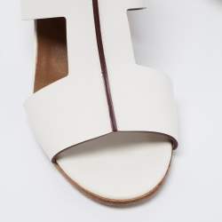 Hermes White Leather Ostia Sandals Size 37